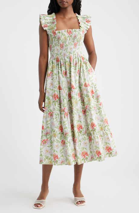 The Ellie Floral Flutter Sleeve Nap Midi Dress
