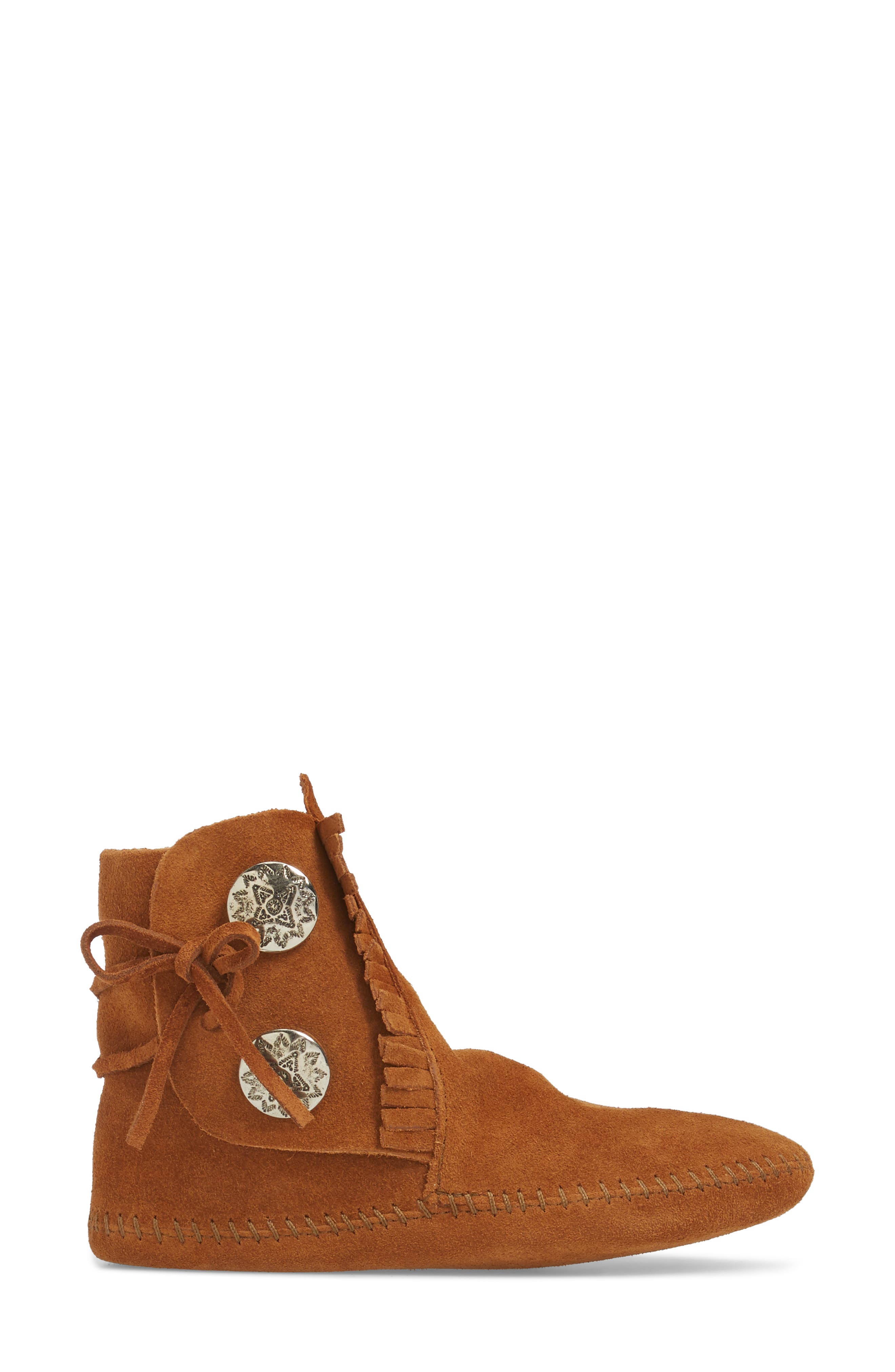 Minnetonka Two-Button Softsole Bootie, Alternate, color, Brown