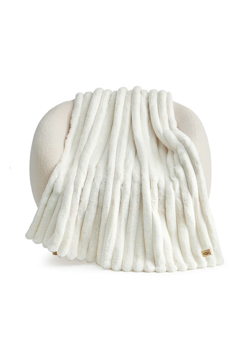 UGG<sup>®</sup> Channel Quilt Faux Fur Throw Blanket, Alternate, color, Snow