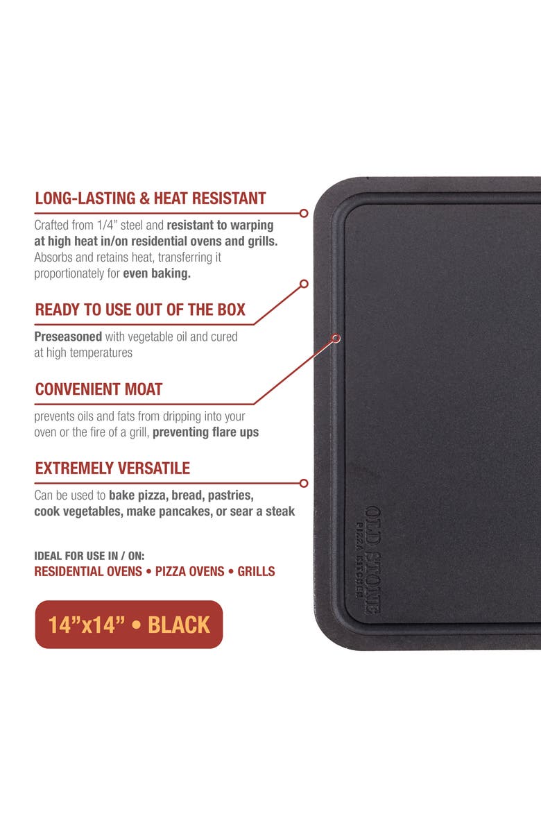 Old Stone Pizza Steel w/ Moat, 14x14-Inch, 1/4", Alternate, color, Black