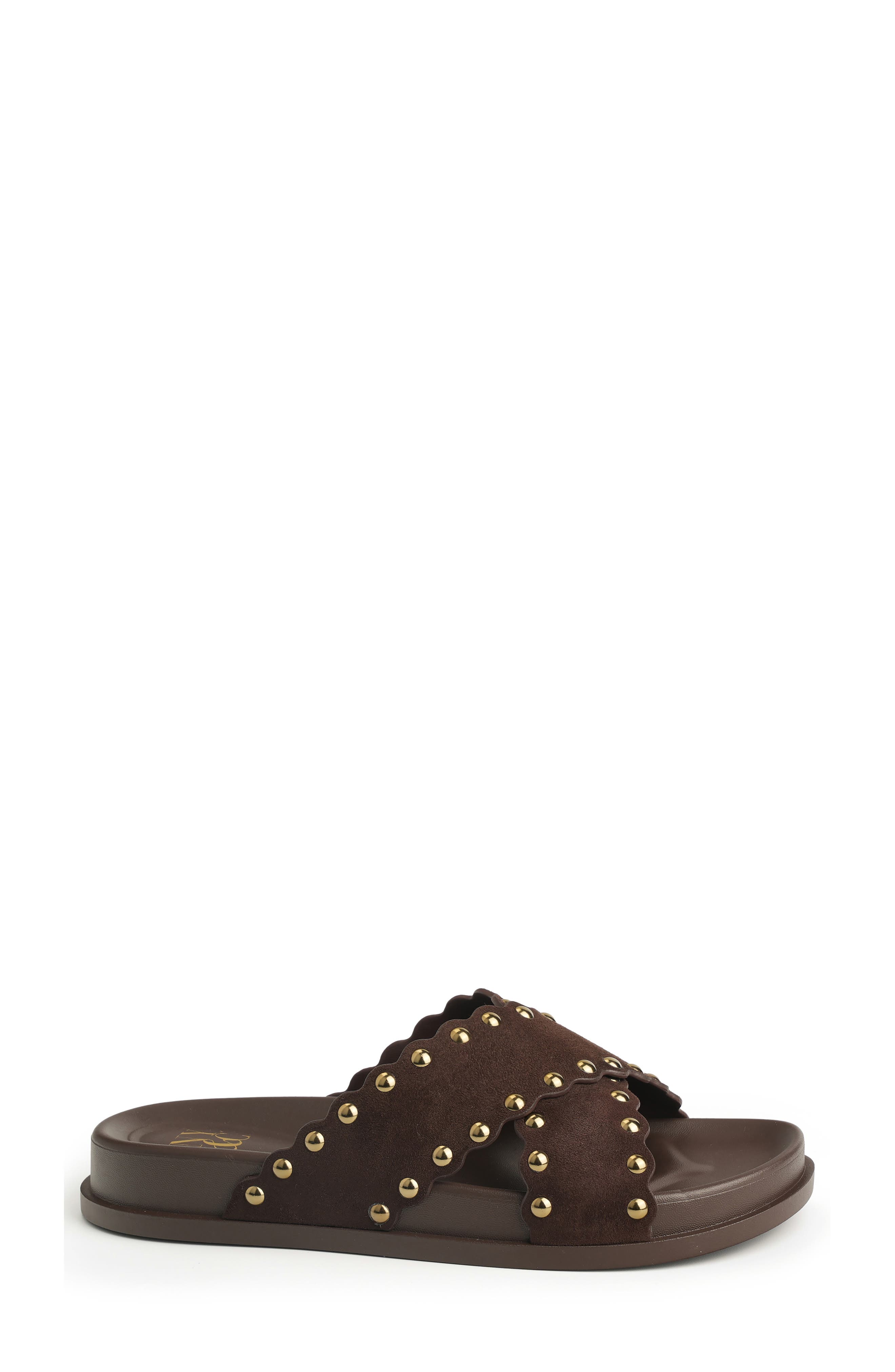 Barnett Stud Crisscross Slide Sandal, Alternate, color, CHOCOLATE