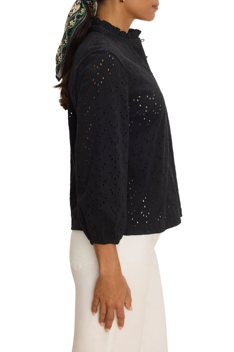 Eyelet Embroidered Ruffle Trim Cotton Top, Alternate, color, BLACK ONYX