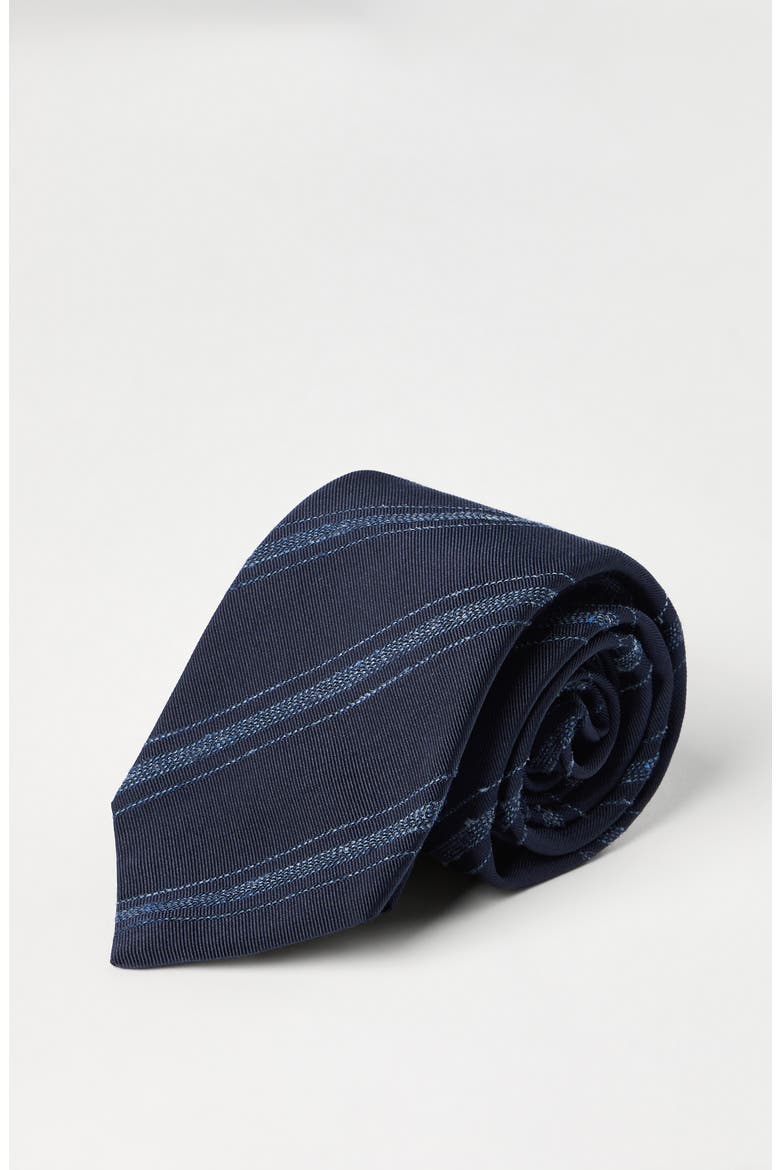 Silk and cotton tie, Alternate, color, Navy Blue