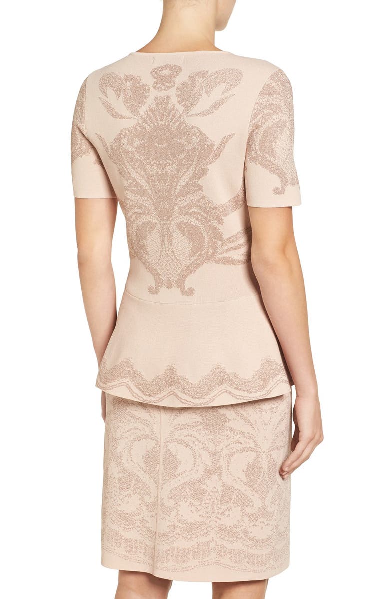 Ivanka Trump Metallic Knit Peplum Top, Alternate, color, 