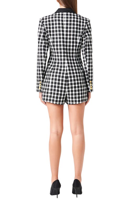 Endless Rose Houndstooth Double Breasted Long Sleeve Blazer Romper In Black/white