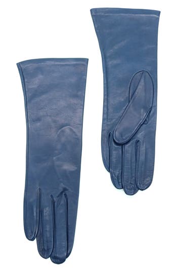 Portolano Silk Lined Leather Gloves In Blue