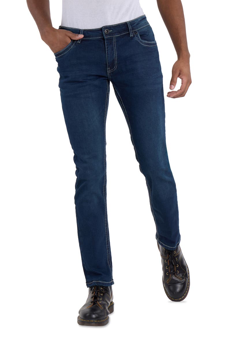 Saddle Stitch Stretch Straight Leg Jeans, Alternate, color, DARK BLUE