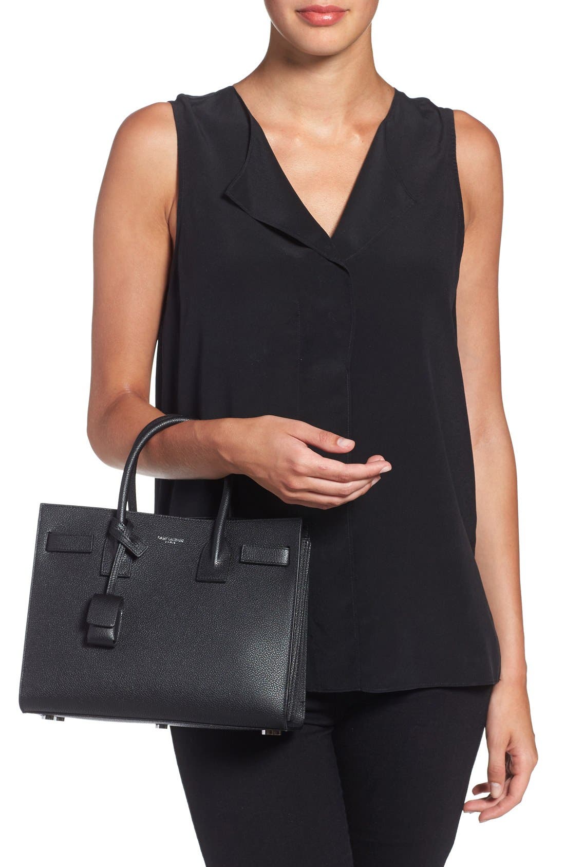 Saint Laurent 'Baby Sac de Jour' Bonded Leather Tote, Alternate, color, 