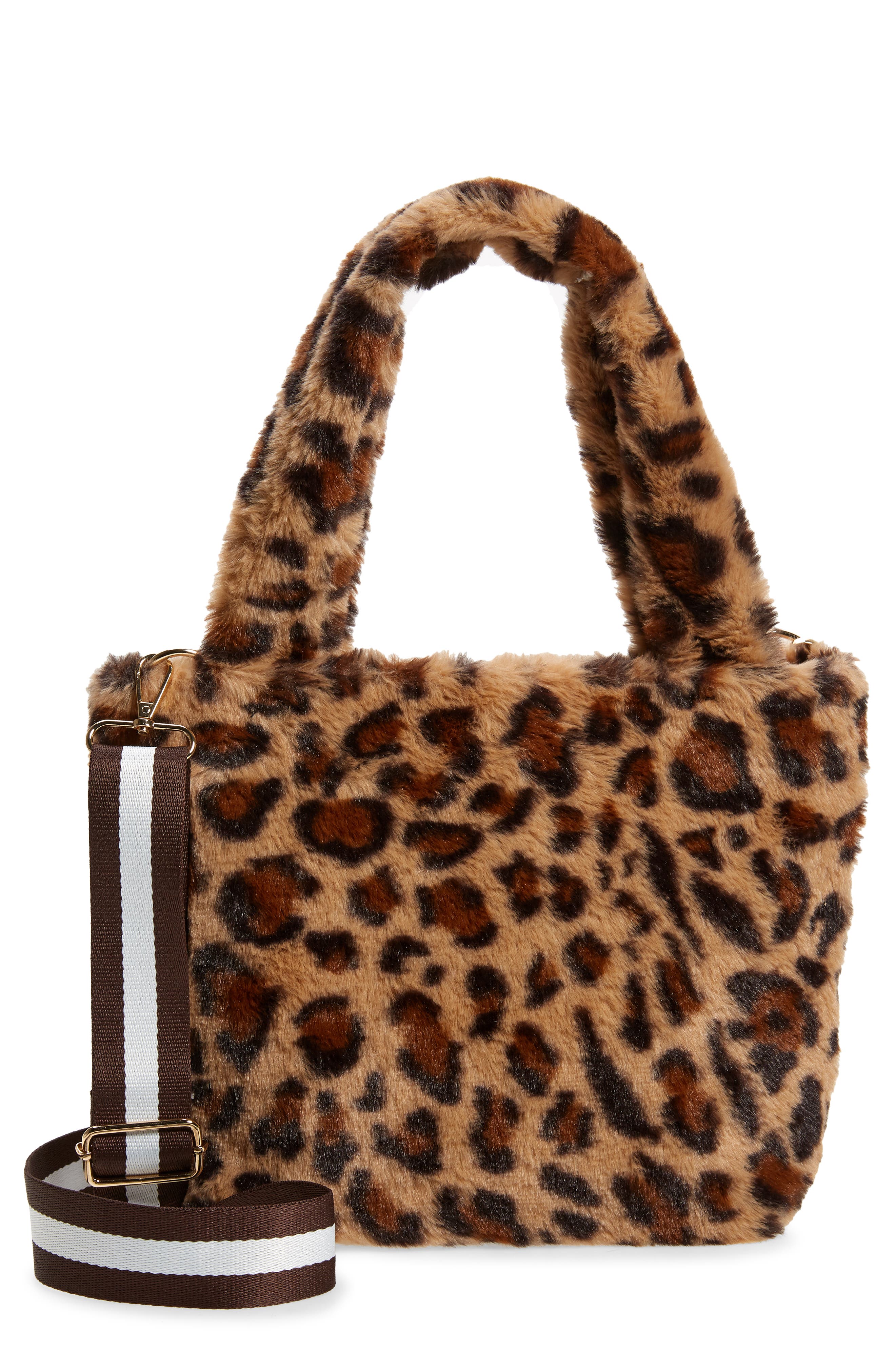 Bari Lynn Plush Leopard Print Faux Fur Crossbody Bag, Main, color, 