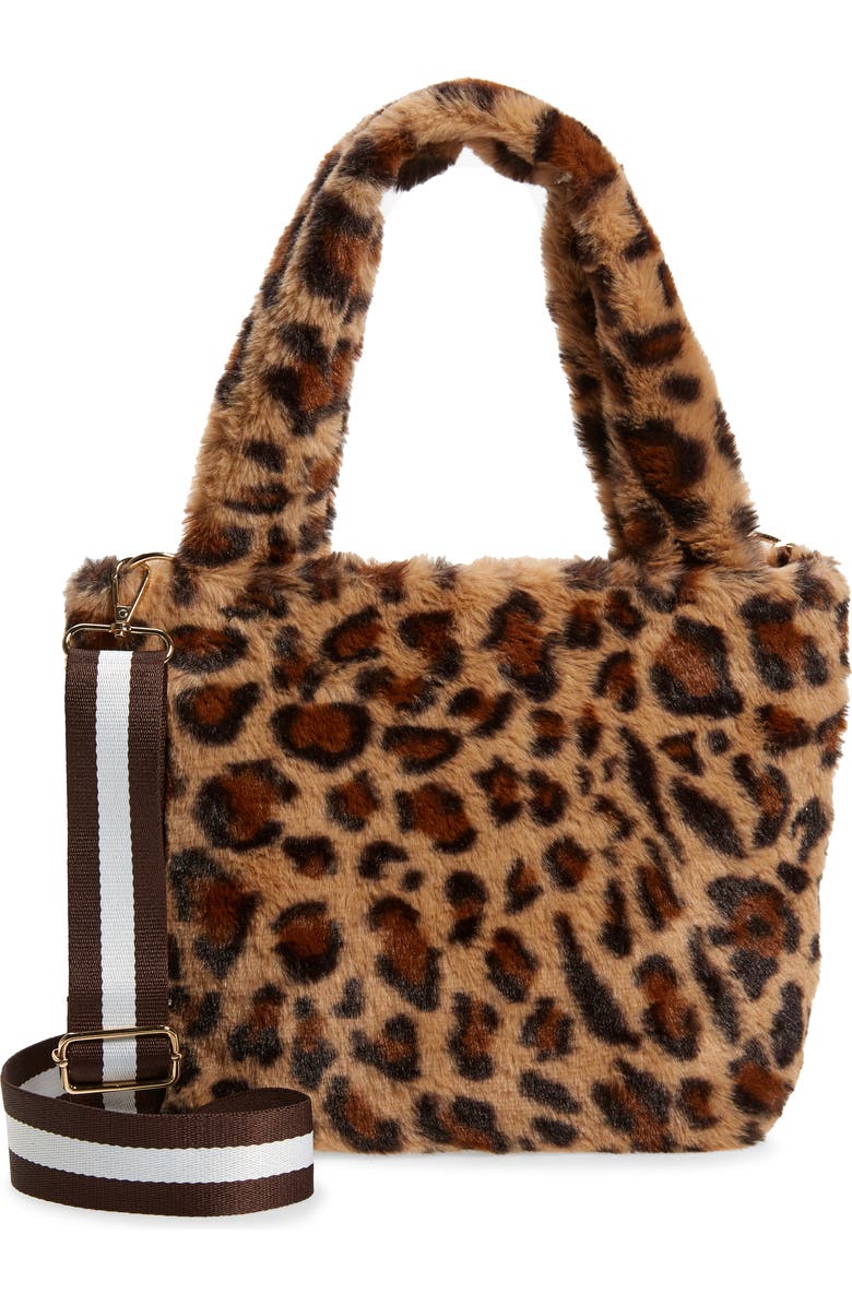 Bari Lynn Plush Leopard Print Faux Fur Crossbody Bag, Main, color,