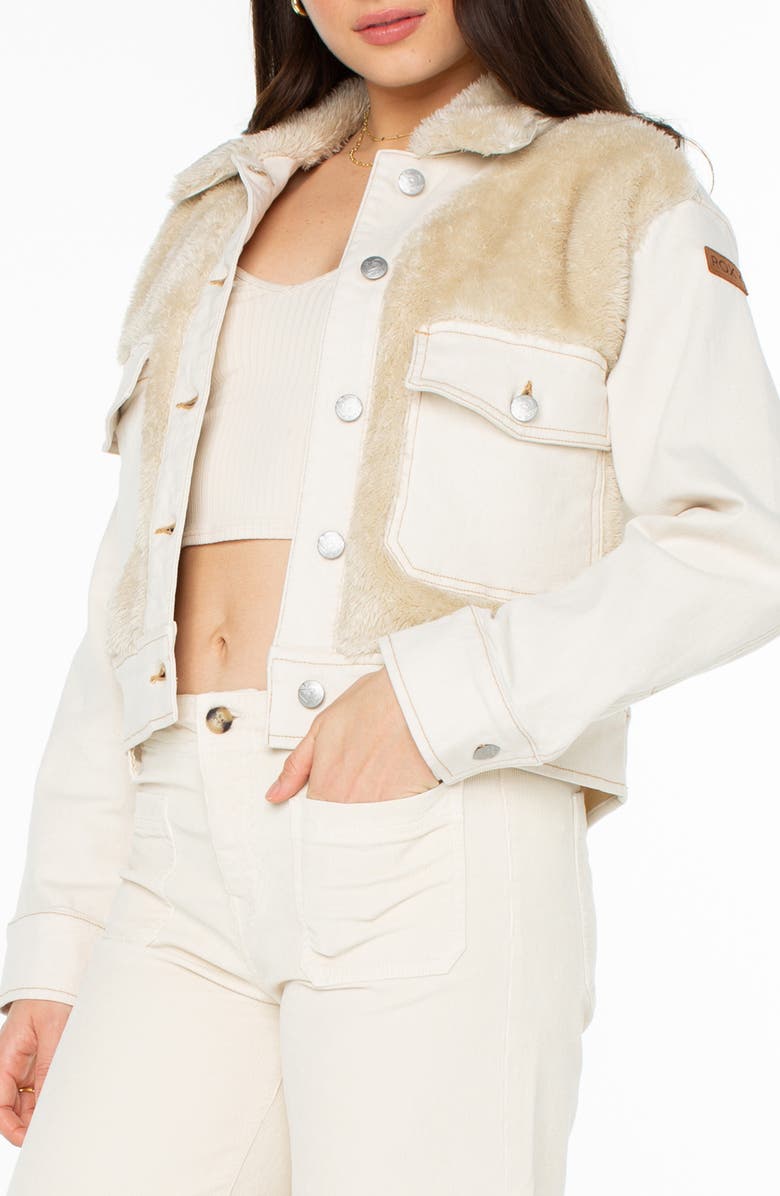 Roxy No Wokkas Mixed Media Faux Fur Trucker Jacket, Alternate, color,