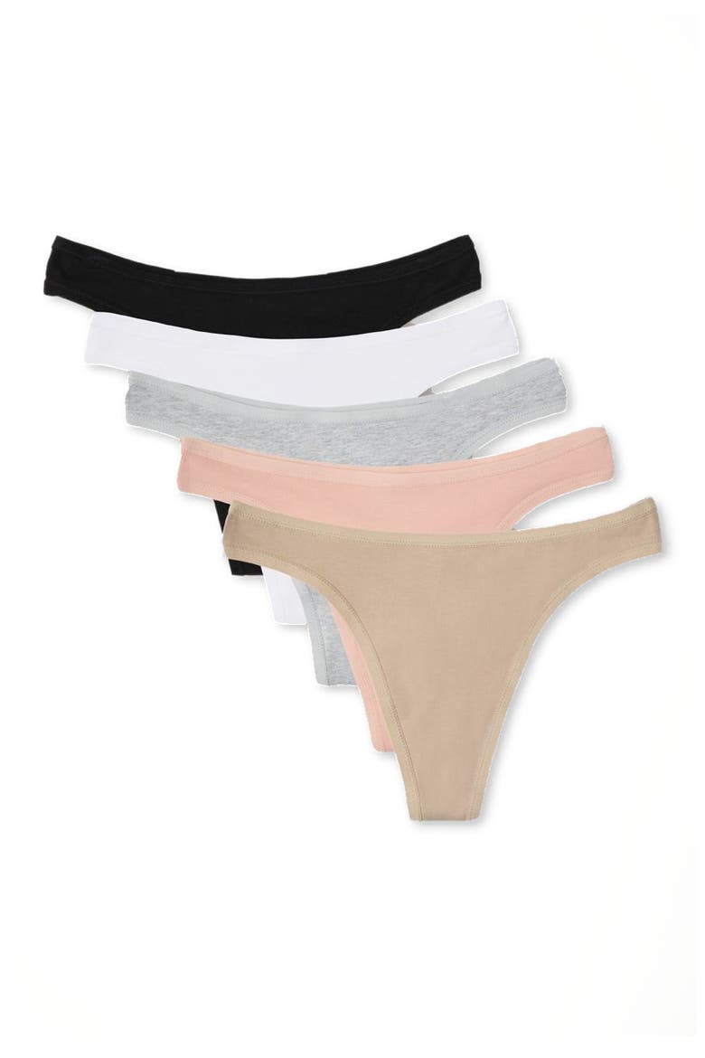 Everyday Mid Rise Thong 5-Pack, Main, color, Black