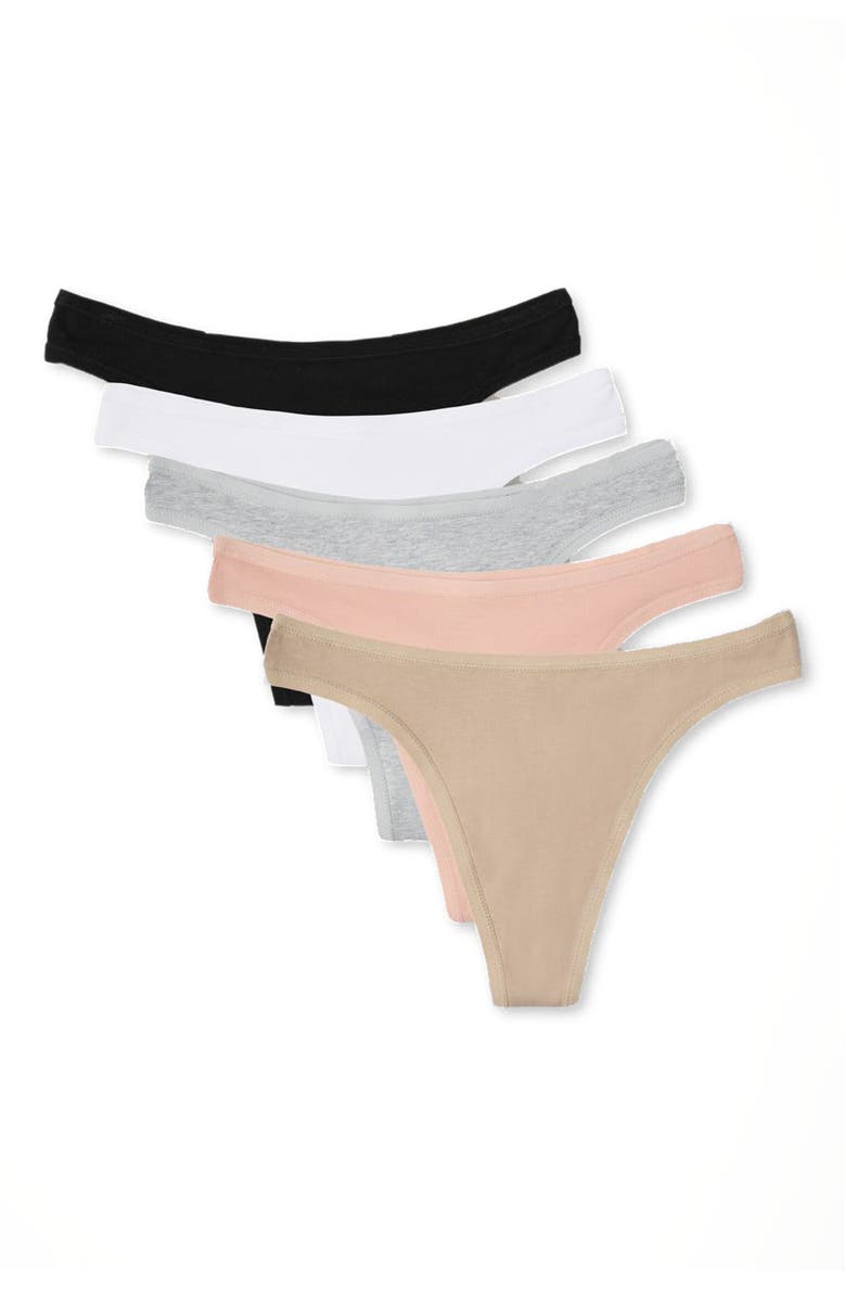Pact Everyday Mid Rise Thong 5-Pack, Main, color, Black