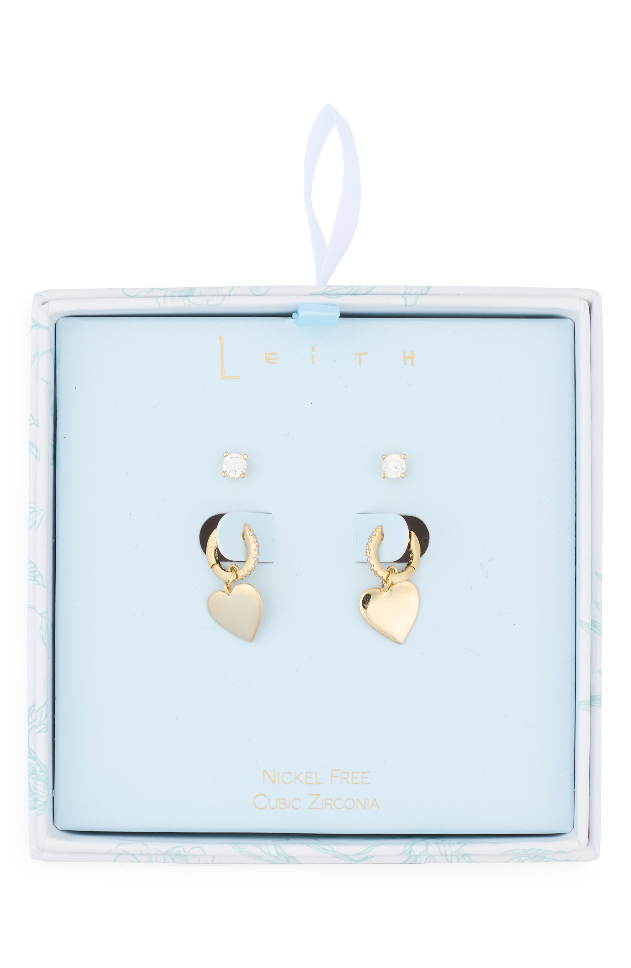 Leith Assorted 2-Pack Cubic Zirconia & Heart Drop Earrings
