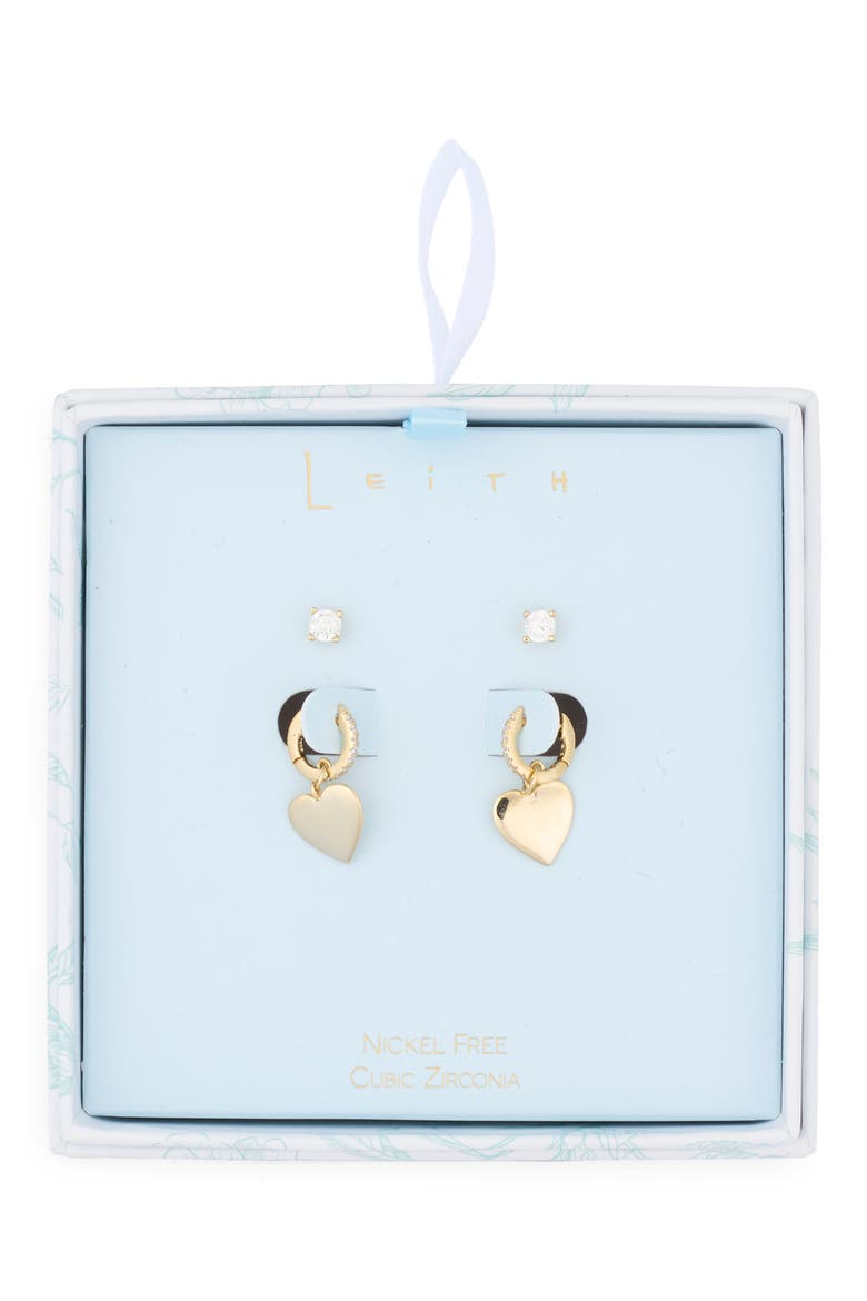 Assorted 2-Pack Cubic Zirconia & Heart Drop Earrings, Main, color, CLEAR- GOLD