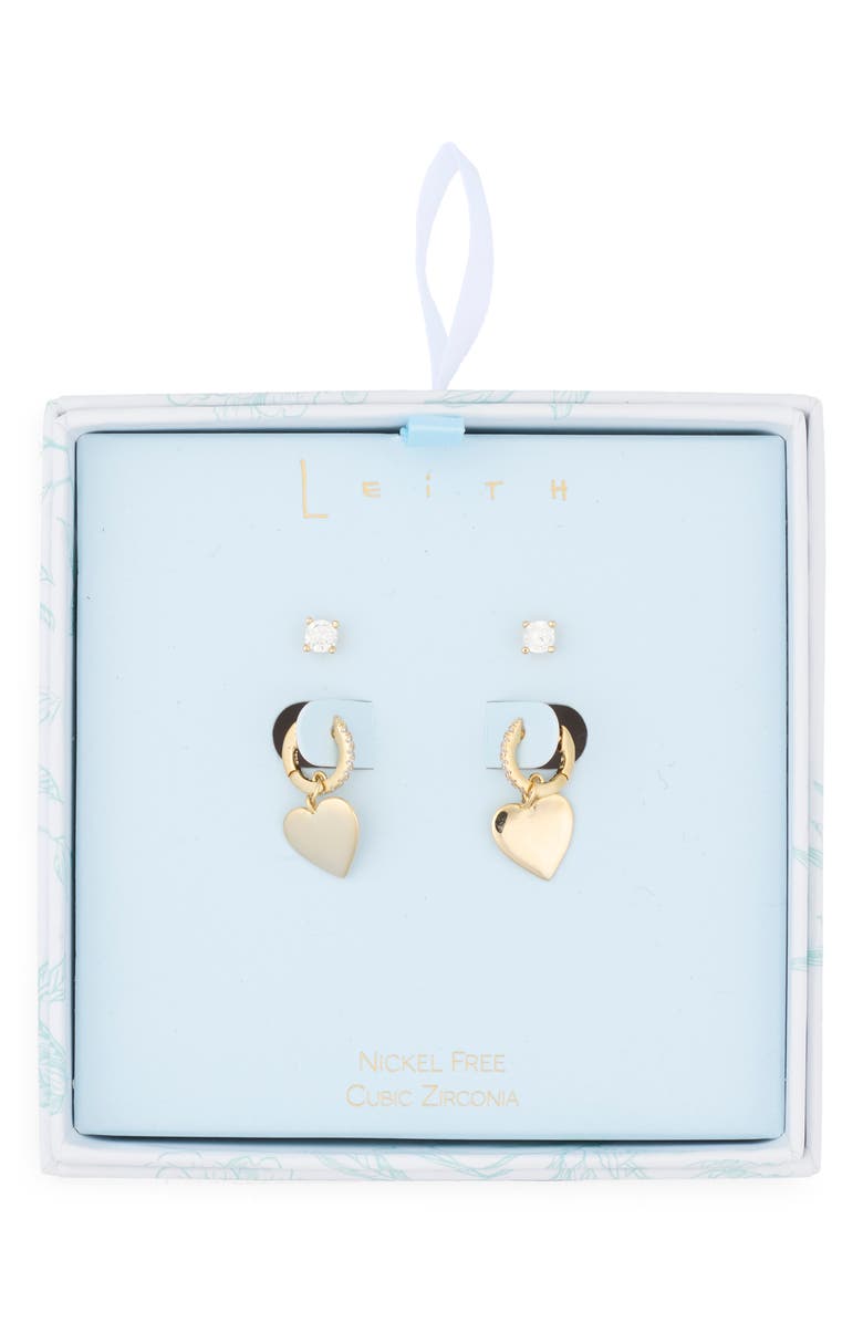 Leith Assorted 2-Pack Cubic Zirconia & Heart Drop Earrings, Main, color, Clear- Gold