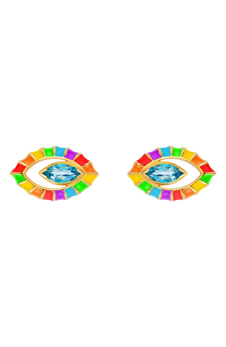 NeverNoT Show n Tell Topaz Stud Earrings, Main, color, Blue