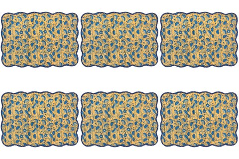 Fan Flower Block Print Kantha Placemat - Set of 6