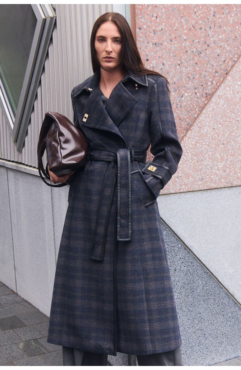 Karen Millen Double Breasted Belted Midi Coat, Alternate, color, Grey