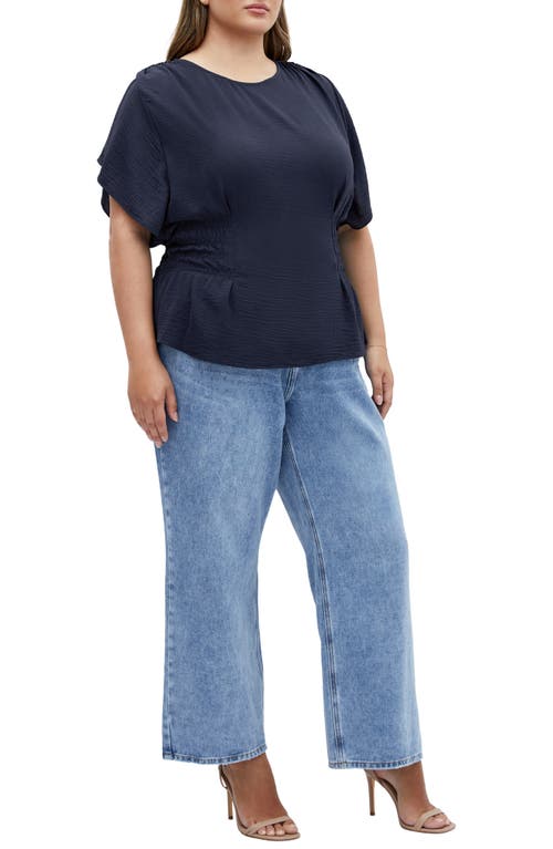 City Chic Cara Peplum Satin Top In Navy