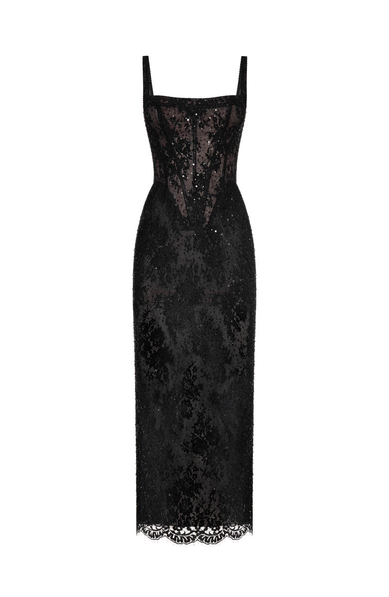 Milla Sequinned Lace Maxi Dress, Main, color, Black