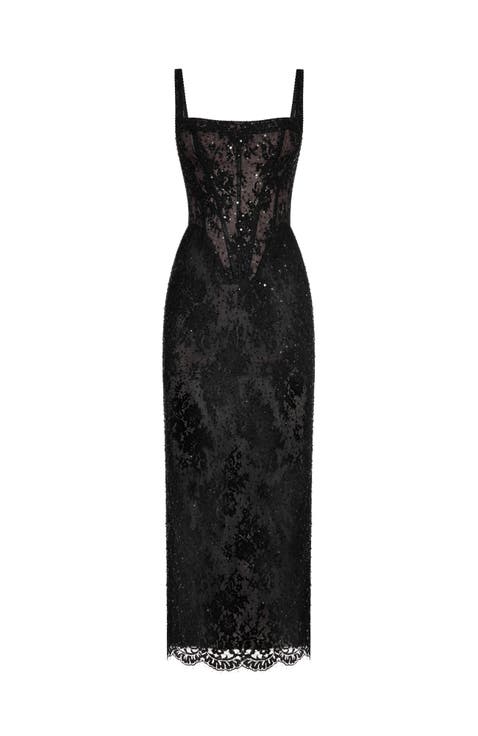Sequinned Lace Maxi Dress