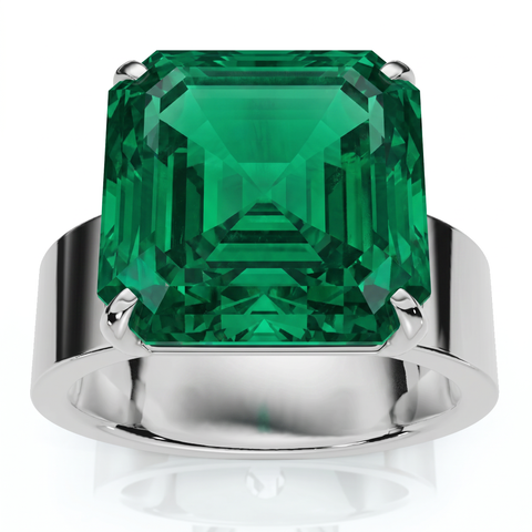 6Ct Asscher Cut Cigar Band Solitaire Emerald Engagement Ring Gold Lab Grown