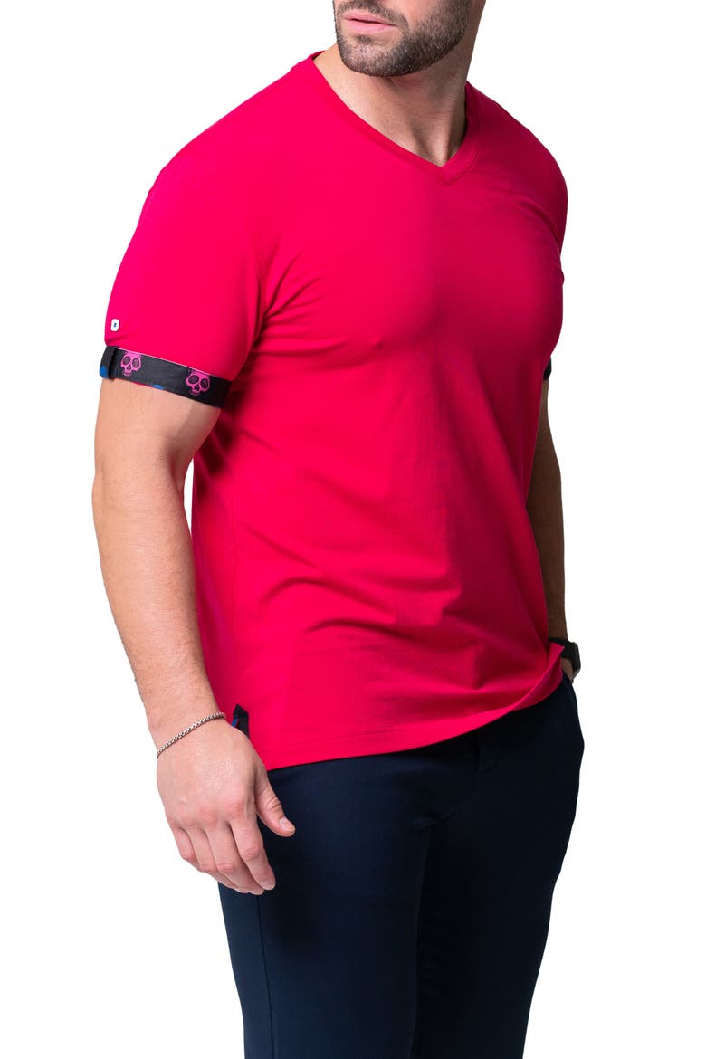 Vivaldi Solid Skull Fuchsia Pink V-Neck Cotton T-Shirt, Alternate, color, PINK