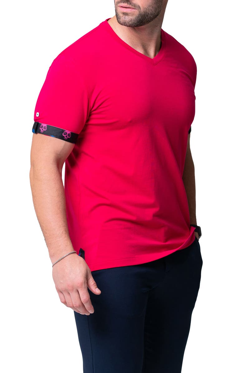 Maceoo Vivaldi Solid Skull Fuchsia Pink V-Neck Cotton T-Shirt, Alternate, color, Pink