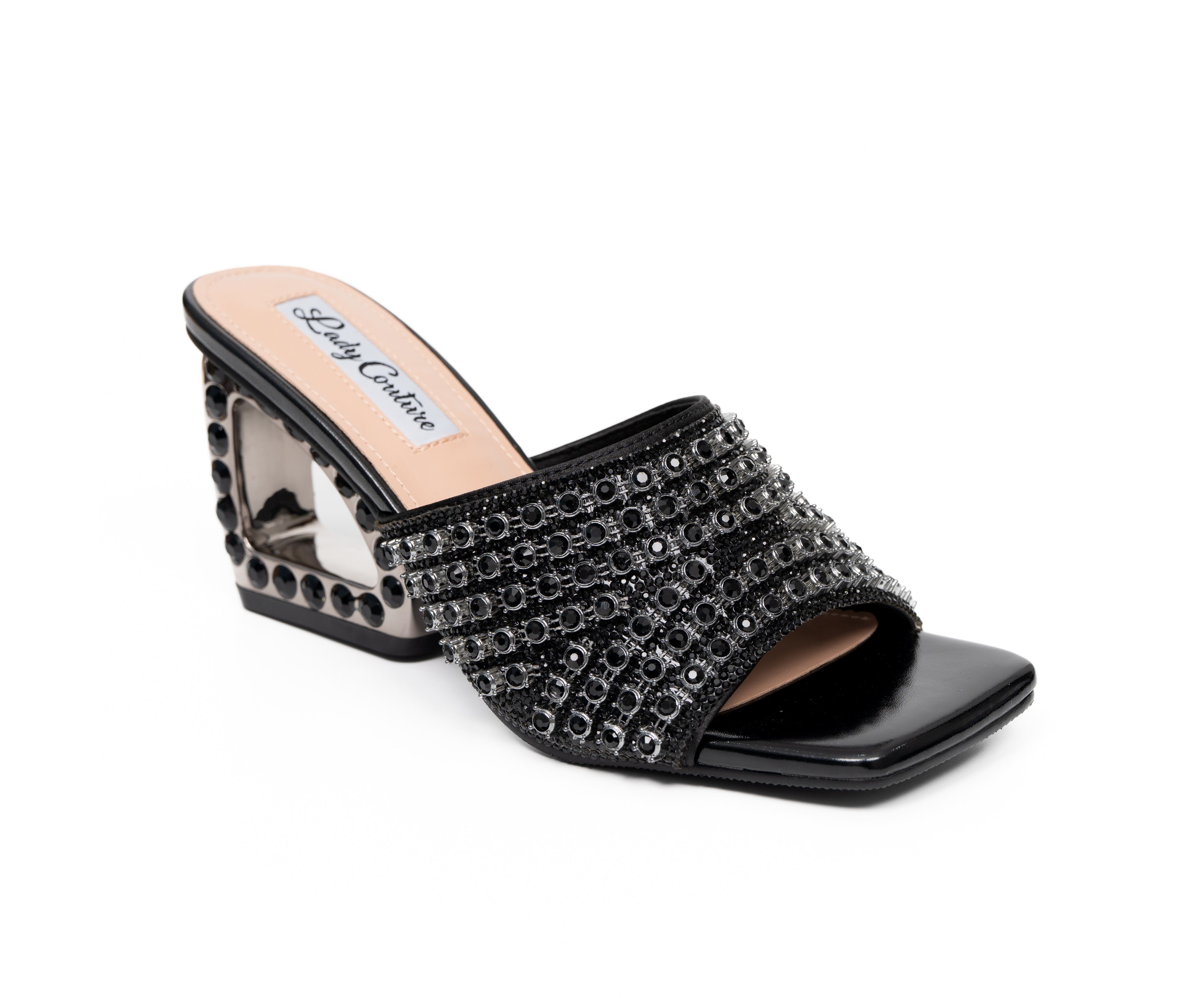 LADY COUTURE Rhinestone Jewel Heel Slide, Main, color, Black