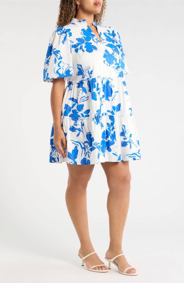 SUGARLIPS Aby Floral Dixie Tiered Cotton Dress, Alternate, color, White Cobalt Multi