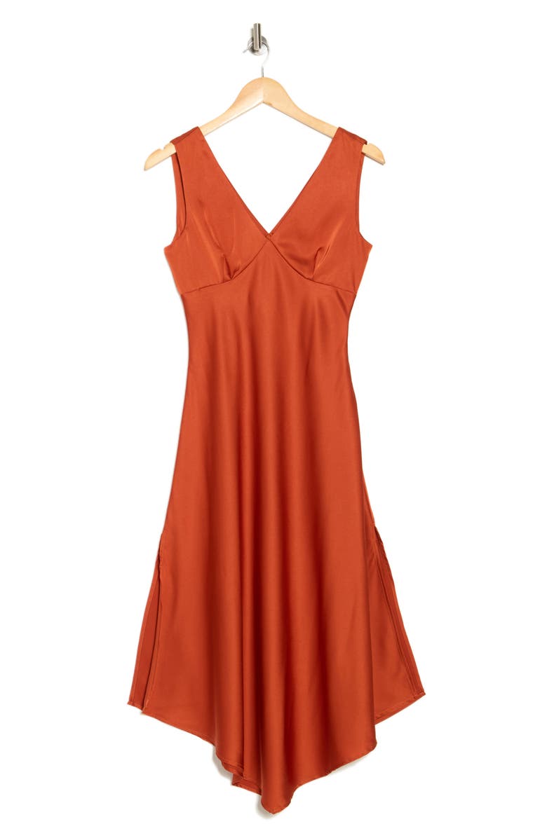 WISHLIST V-Neck Sleeveless Satin Midi Dress, Main, color, 