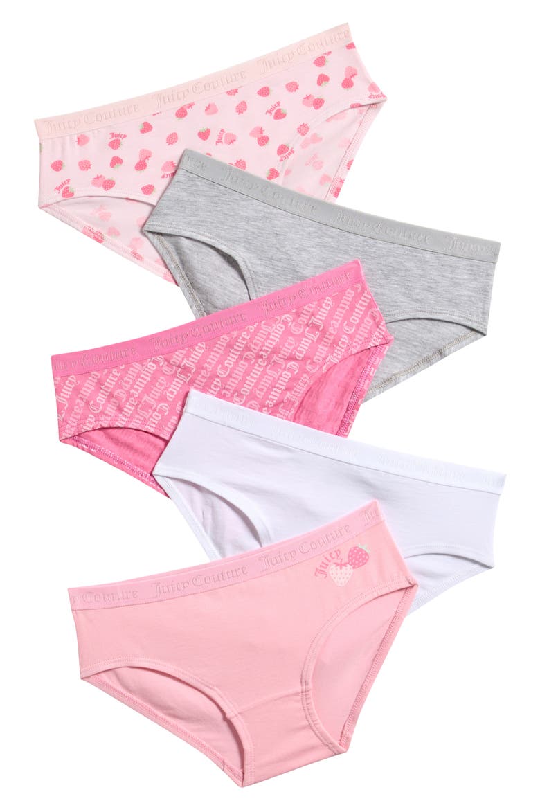 Kids' Assorted 5-Pack Stretch Bikini Briefs, Main, color, SWEET PEONY/ OLD ENG DIAG STRP
