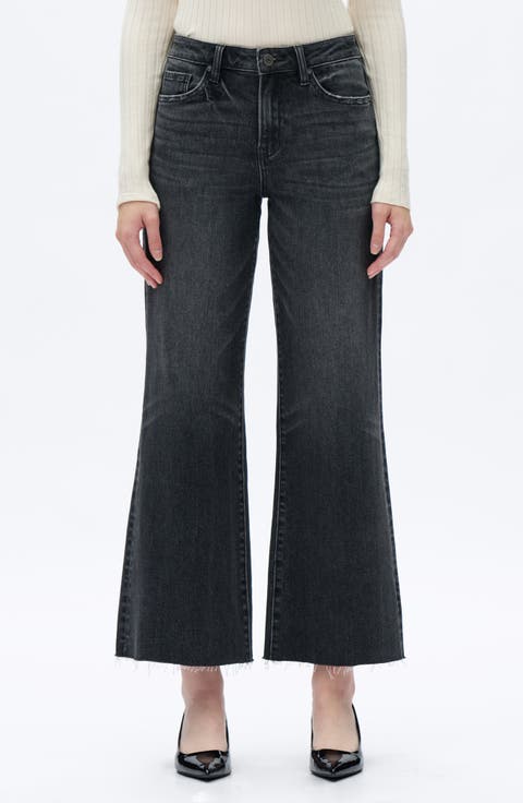 Raw Hem Mid Rise Wide Leg Jeans