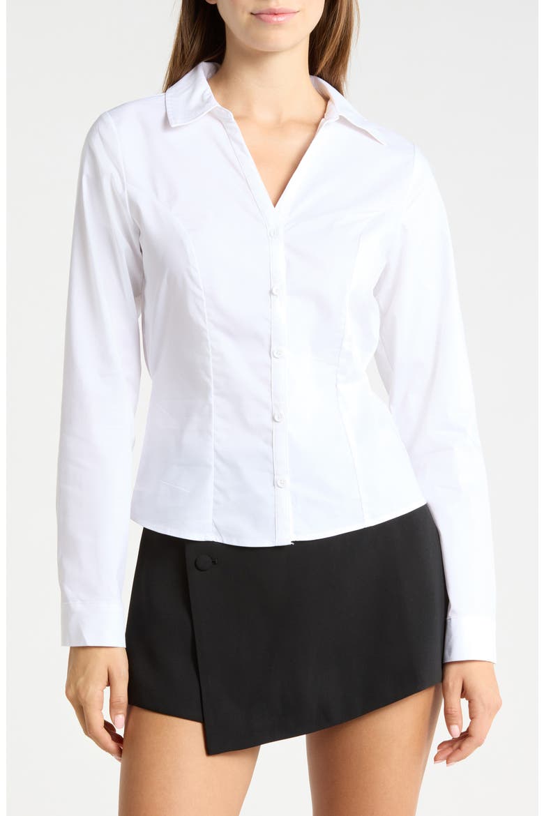 Long Sleeve Button Down Shirt with Tie, Main, color, WHITE