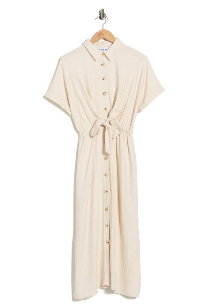 Alienor Short Sleeve Tie Waist Shirtdress, Alternate, color, BEIGE