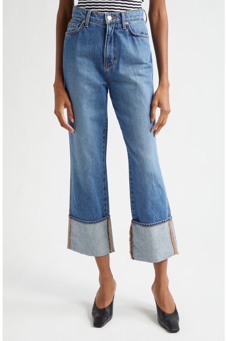 Dylan Cuffed High Waist Relaxed Straight Leg Jeans, Main, color, SEASIDE WATER