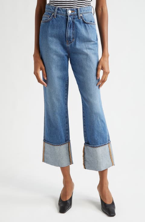 Dylan Cuffed High Waist Relaxed Straight Leg Jeans (Seaside Water)
