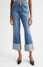Veronica Beard Dylan Cuffed High Waist Relaxed Straight Leg Jeans