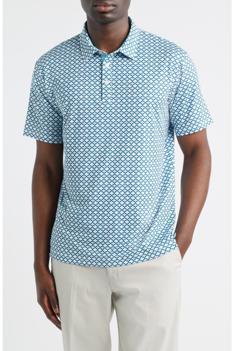 Tempo Quatrefoil Print Performance Golf Polo, Main, color, DEEP-LAKE