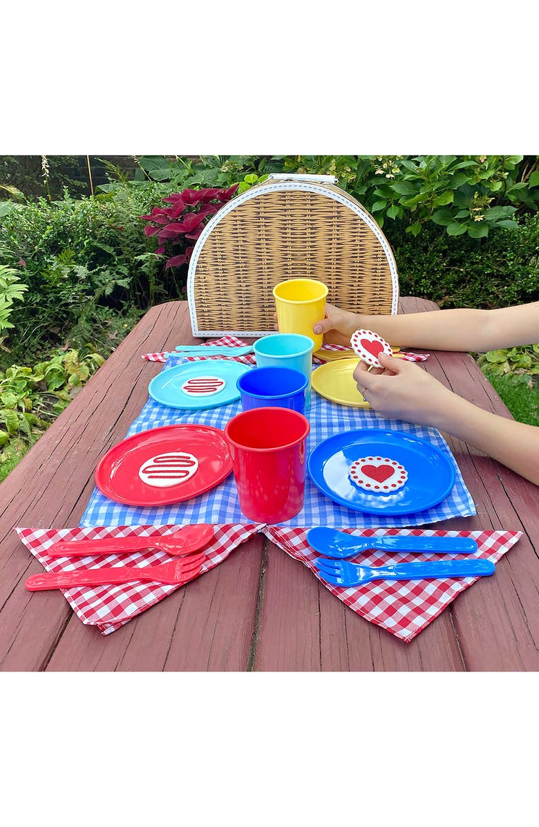 BRIGHT STRIPES 25-Piece Deluxe Picnic Set & Carrying Case, Alternate, color, Multi