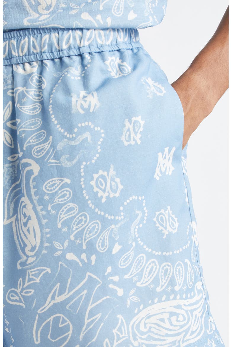 Watercolor Bandana Linen & Cotton Shorts, Alternate, color, CERULEAN