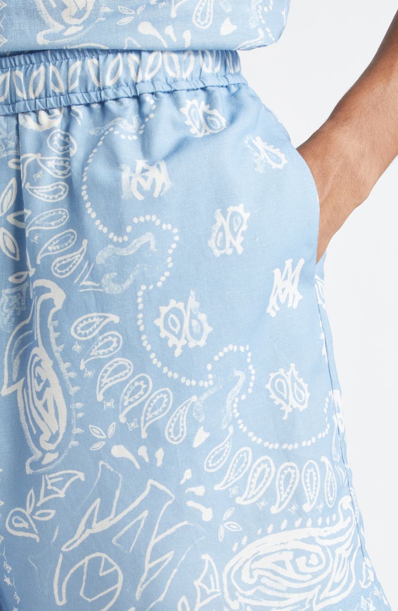 AMIRI Watercolor Bandana Linen & Cotton Shorts, Alternate, color, Cerulean