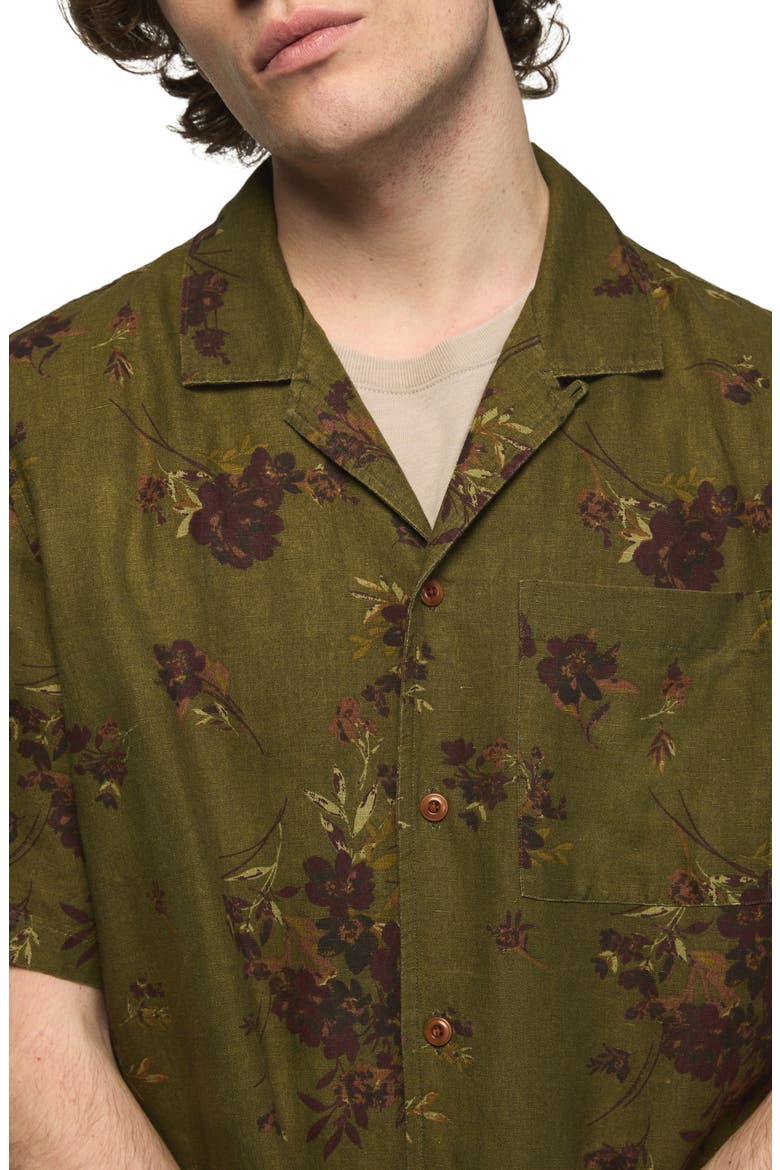 Printed Linen and Cotton Camp Shirt, Alternate, color, OLIVE PRINT