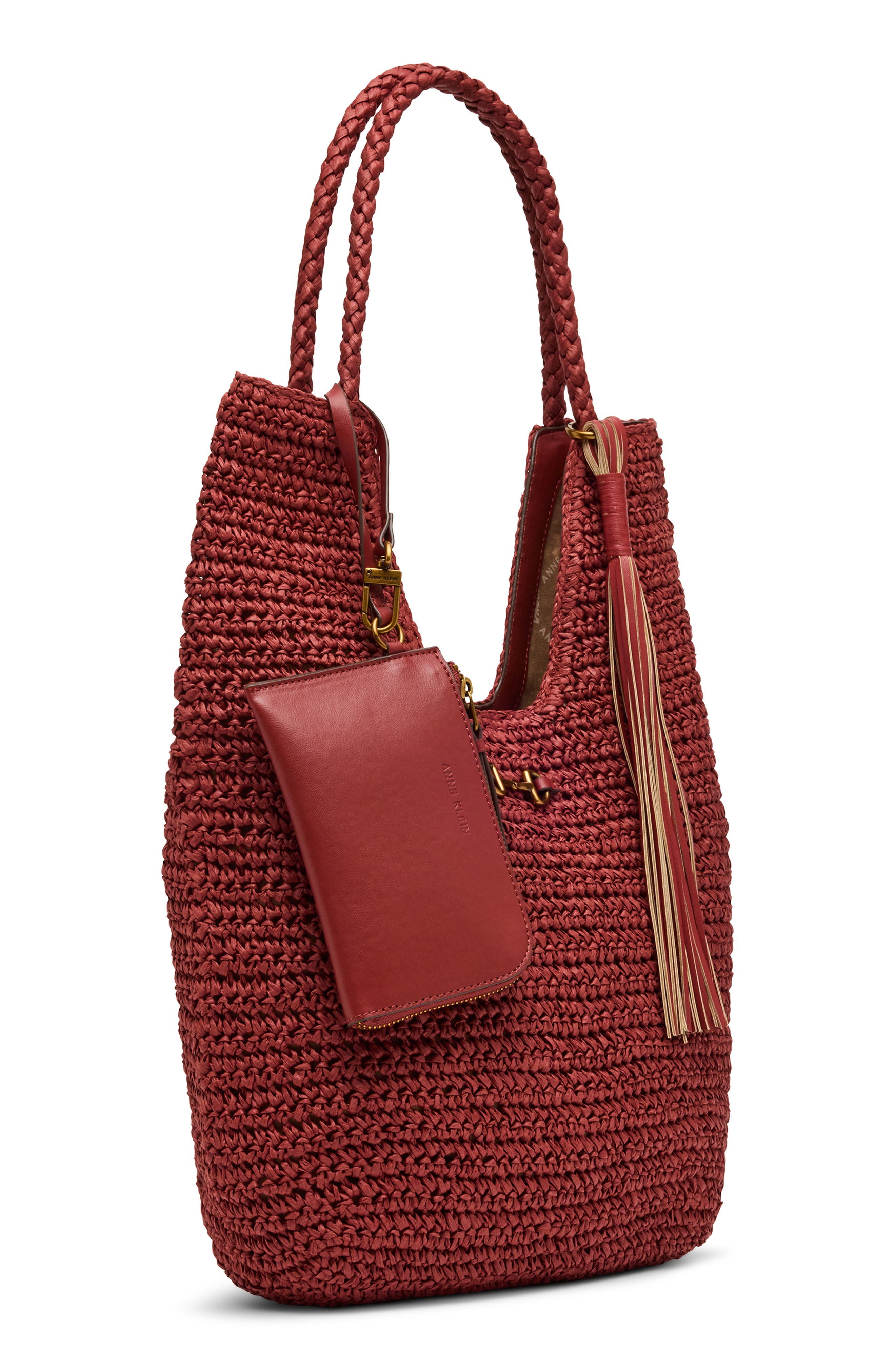 Tapered Woven Tote Bag with Pouch, Alternate, color, RED