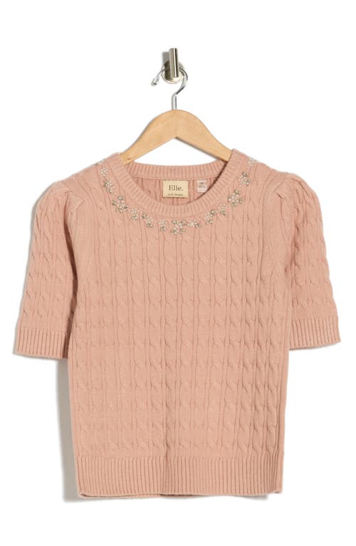 Elie Elie Tahari Jeweled Short Sleeve Sweater In Pink