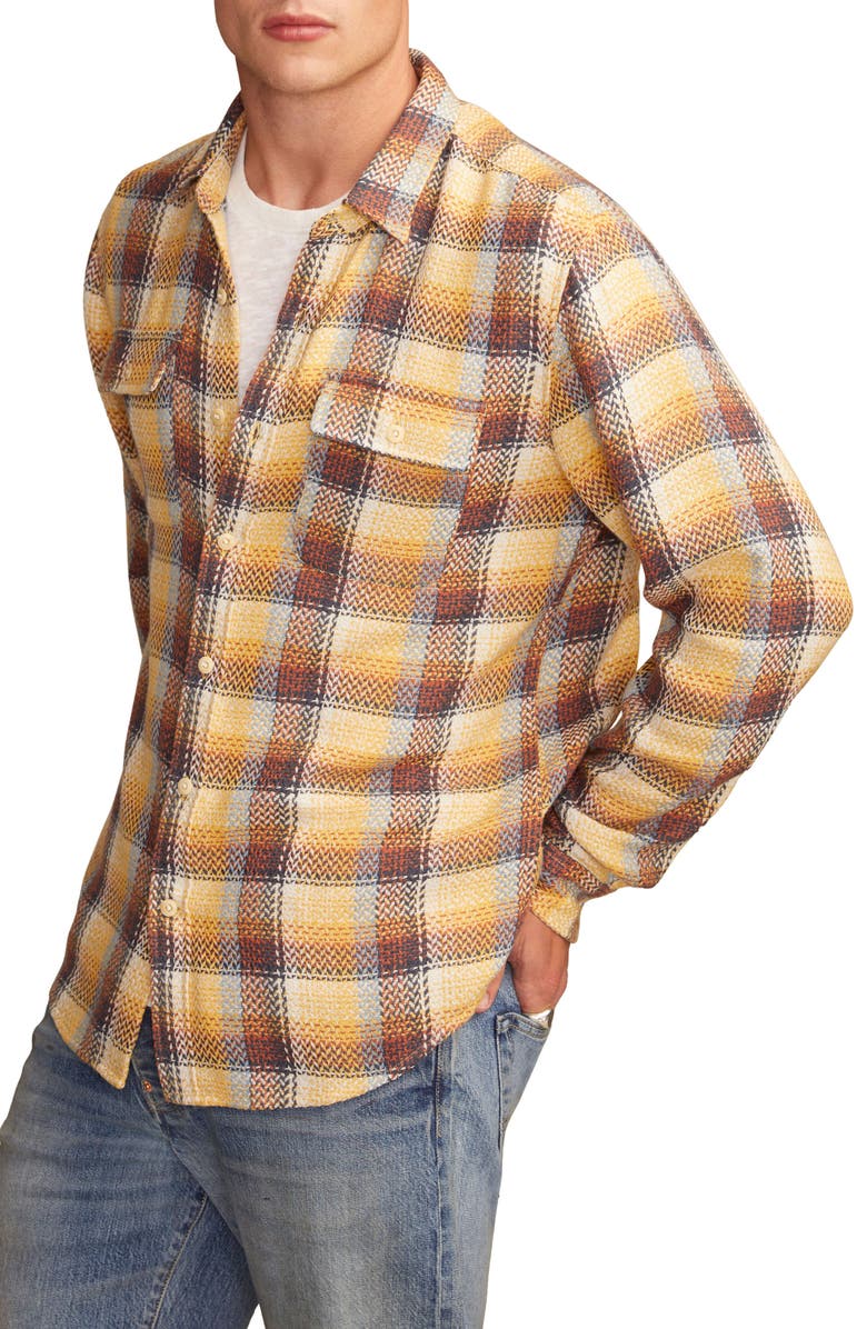 Lucky Brand Plaid Flannel Utility Shirt, Main, color, Yellow Plaid
