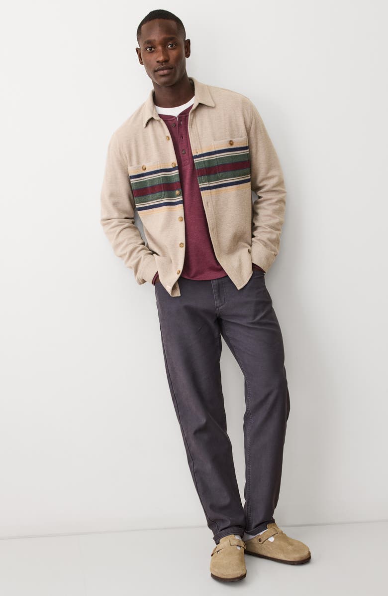 Marine Layer Pacifica Multi Stripe Stretch Twill Overshirt, Alternate, color, Taupe Multi Stripe