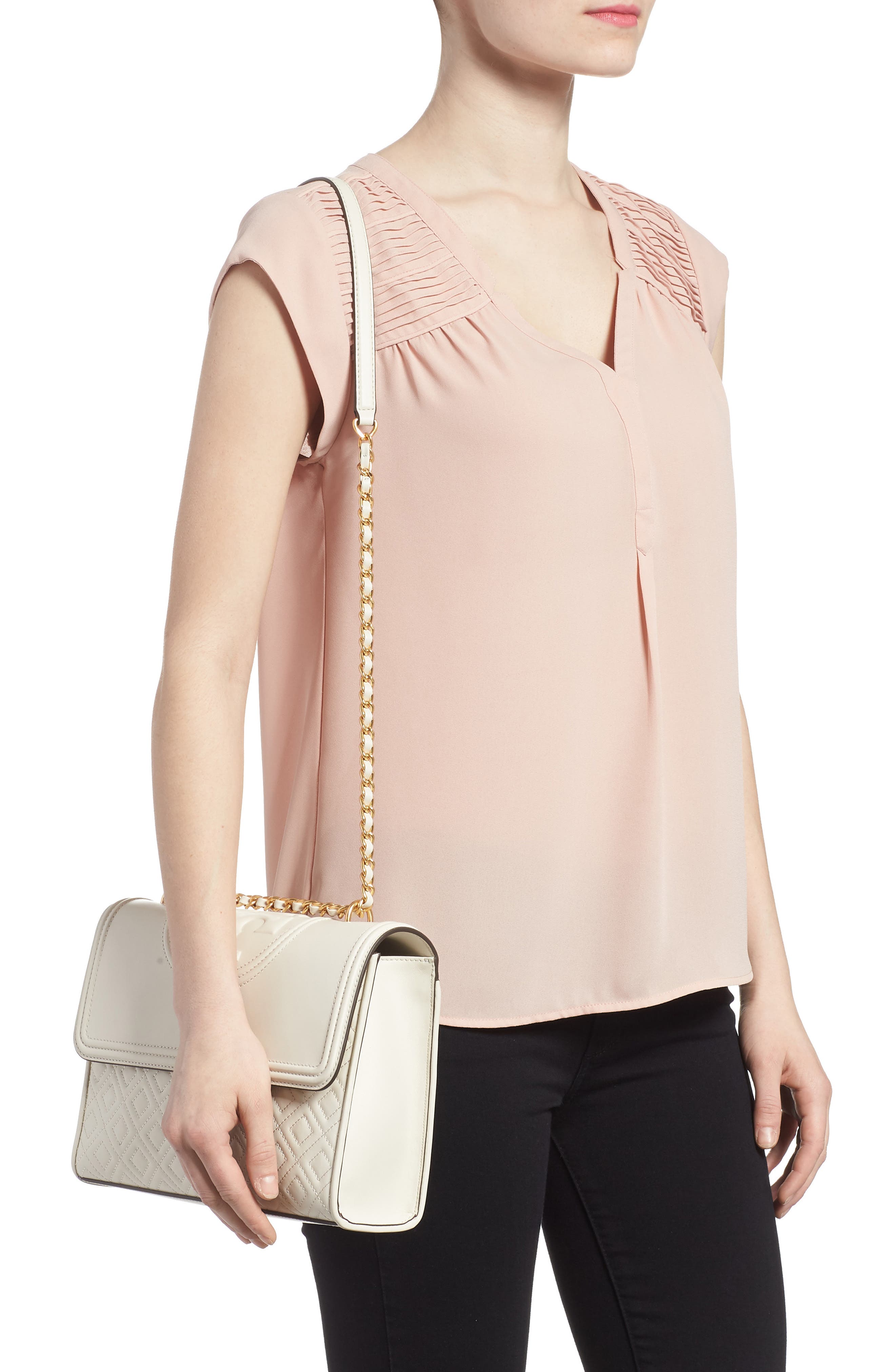 Tory Burch Fleming Quilted Lambskin Leather Convertible Shoulder Bag, Alternate, color, 