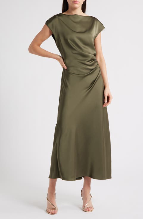 Gathered Satin Dress